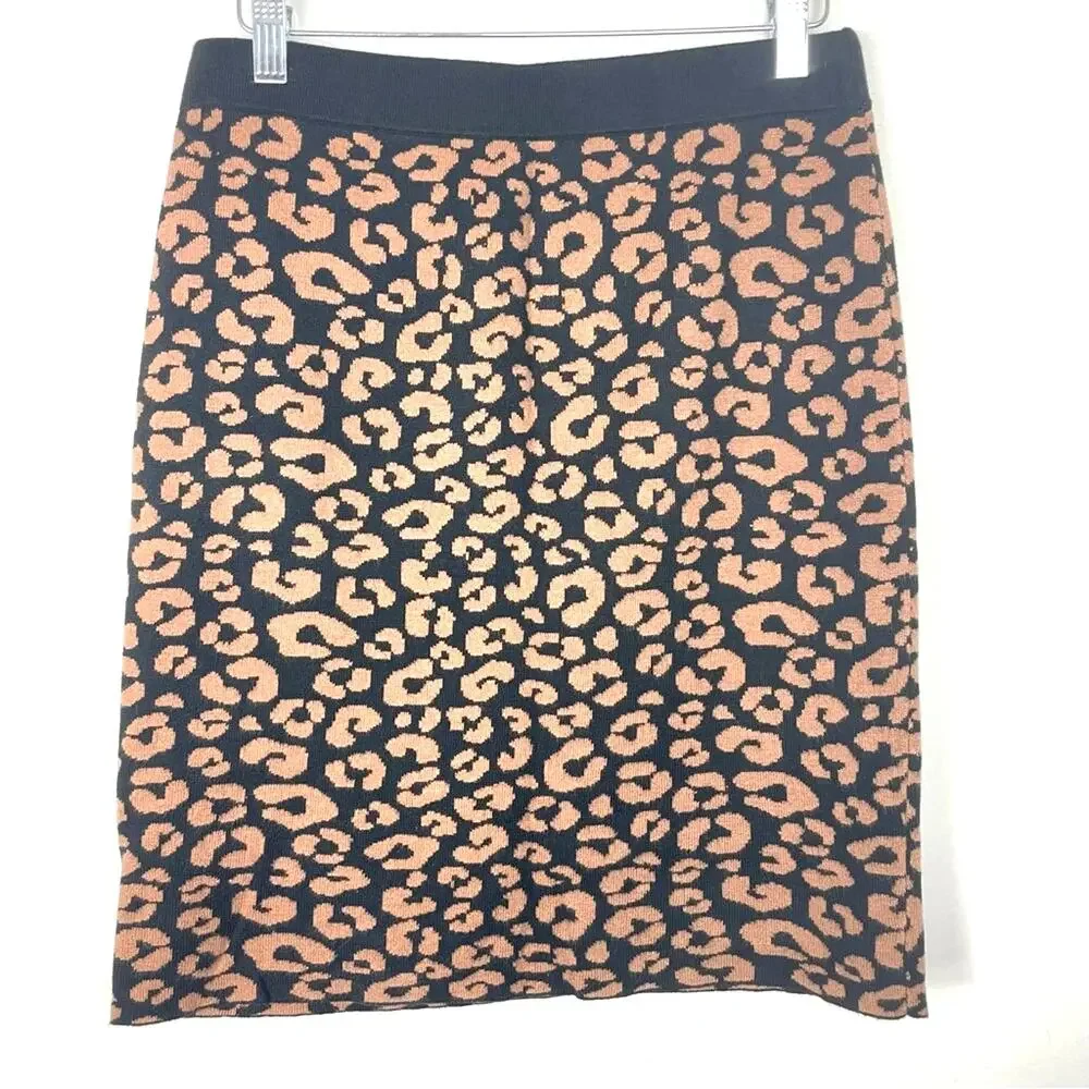 Charter Club | Leopard Print Skirt Stretchy Brown & Black Knee Length S